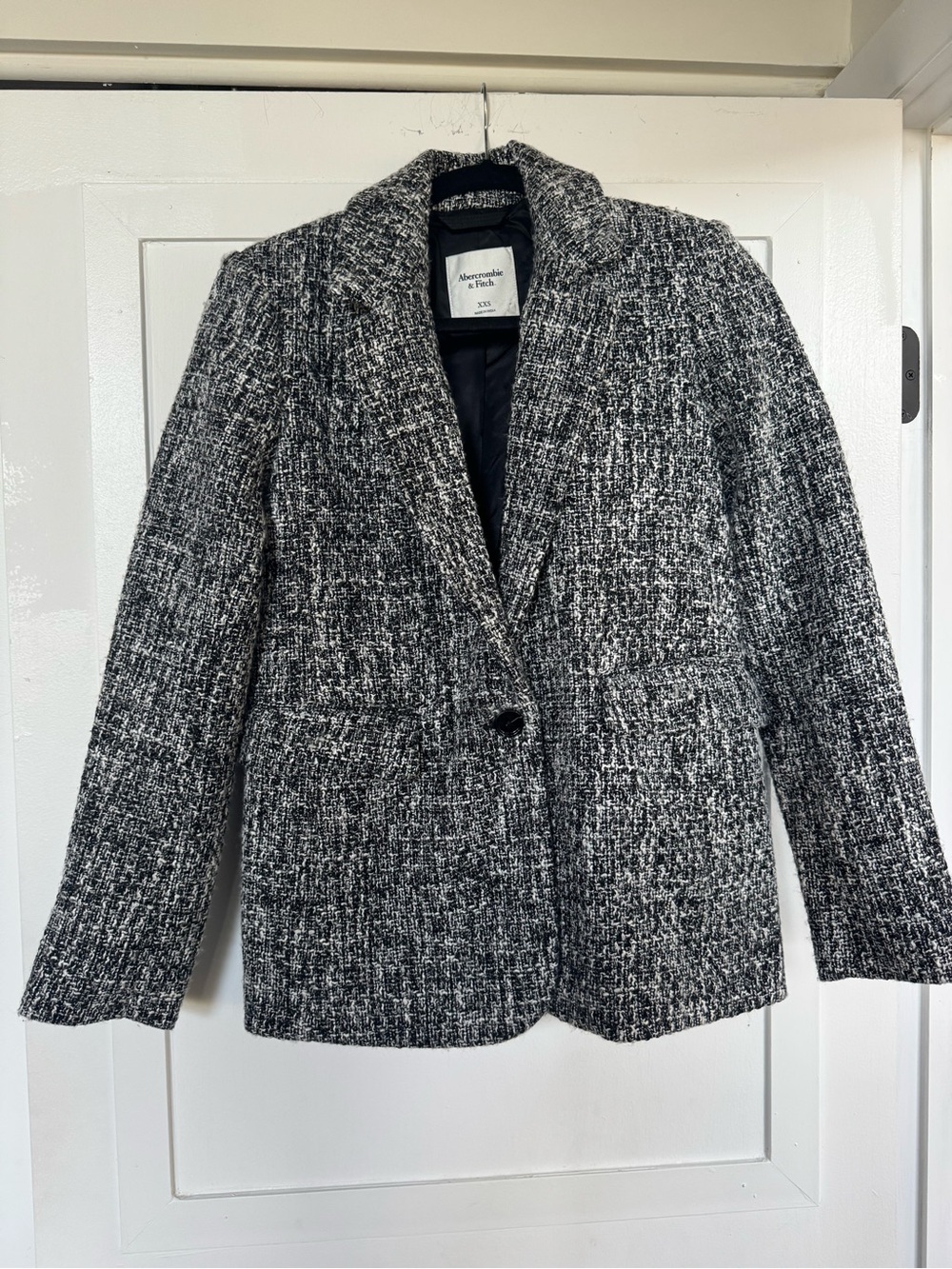 Abercrombie & Fitch Black & White Wool-Blend Tweed Blazer XXS